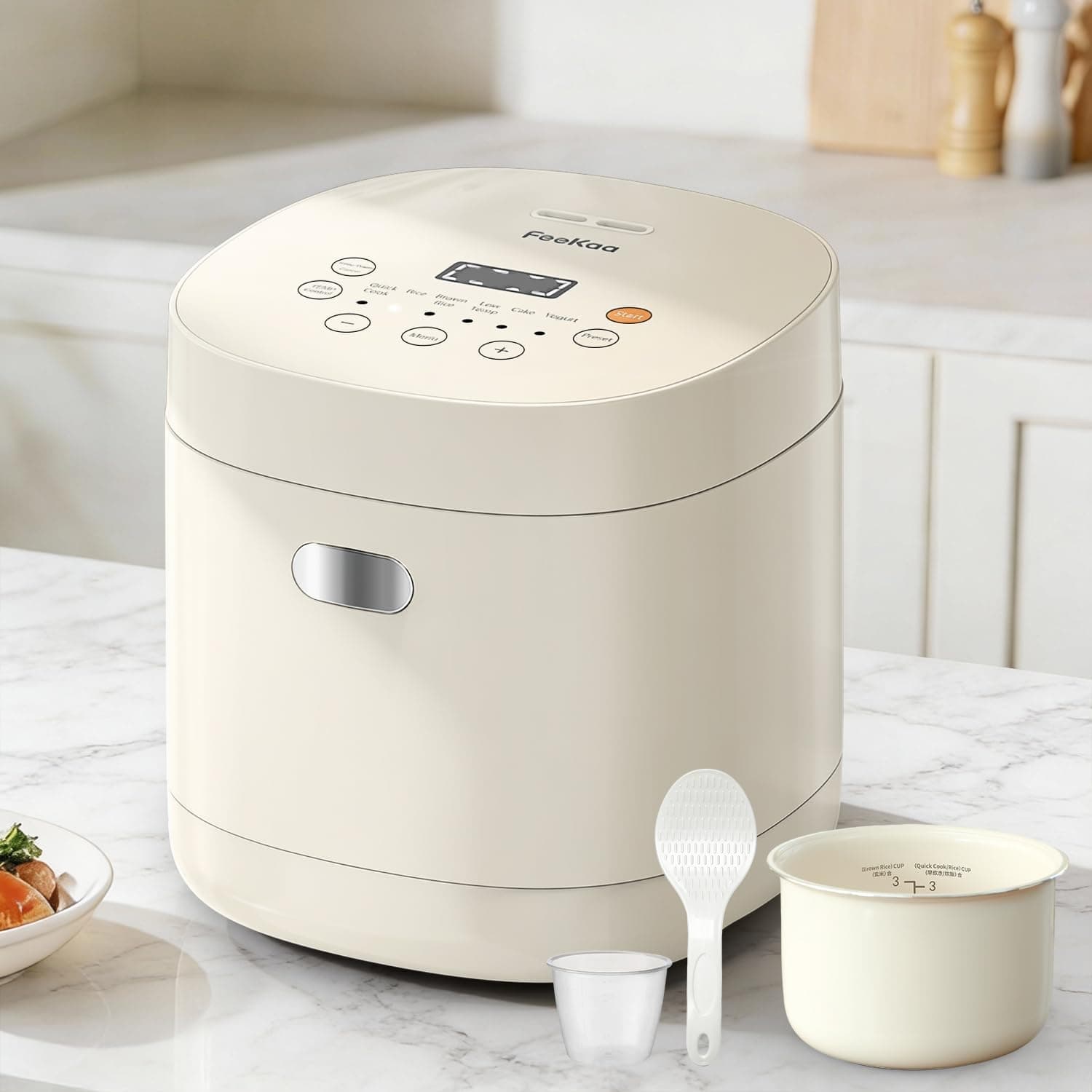 Feekaa Rice Cooker Small, 3-Cup Uncooked, Compact Mini Rice Cooker with Ceramic Inner Pot