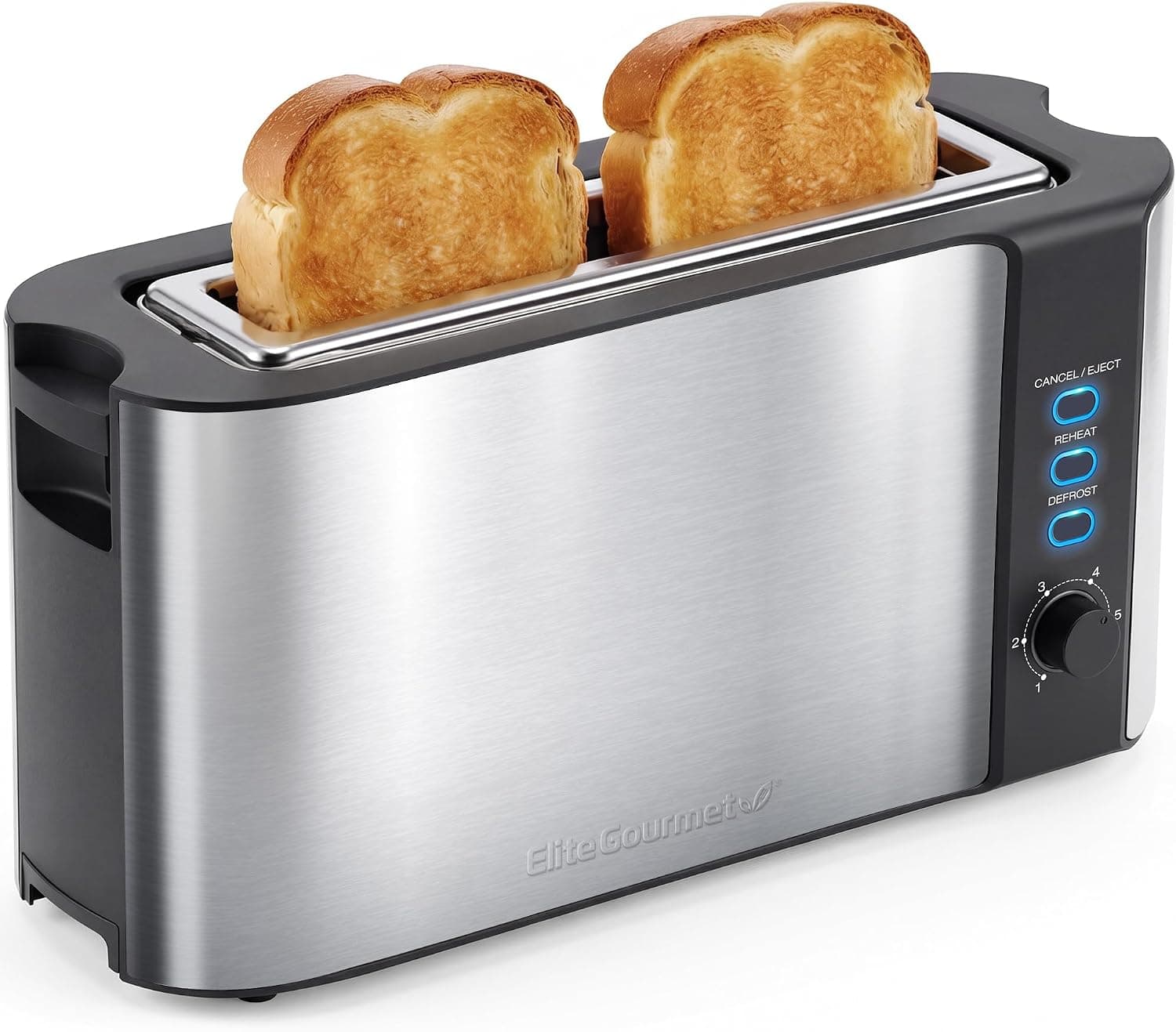 Elite Gourmet ECT3200 2-Slice Slim Long Slot Toaster, Stainless Steel & Black