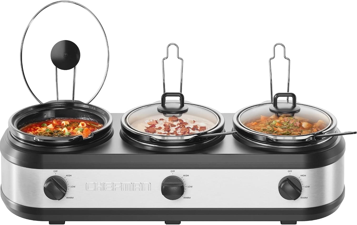 Chefman Triple Slow Cooker & Food Warmer, Three 2.5 Qt Ceramic Crocks