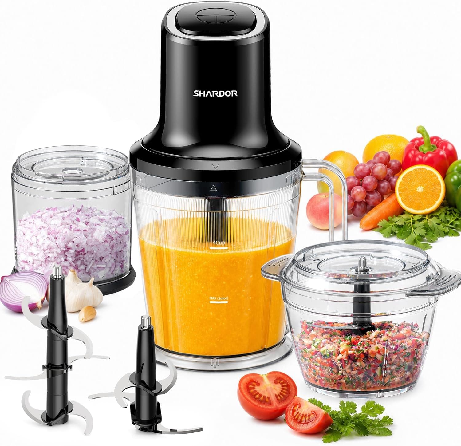 SHARDOR 3-in-1 Small Food Processor/Blender, 400W with 6-Cup Jar, 4-Cup Processor Bowl & 2-Cup