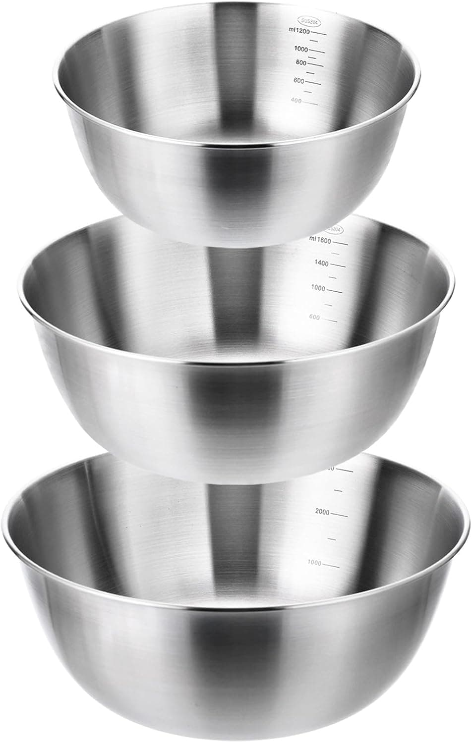 TINSKY 3 Pcs Stainless Steel Mixing Bowls Set Food Grade 304 Metal Nesting Prep Bowls